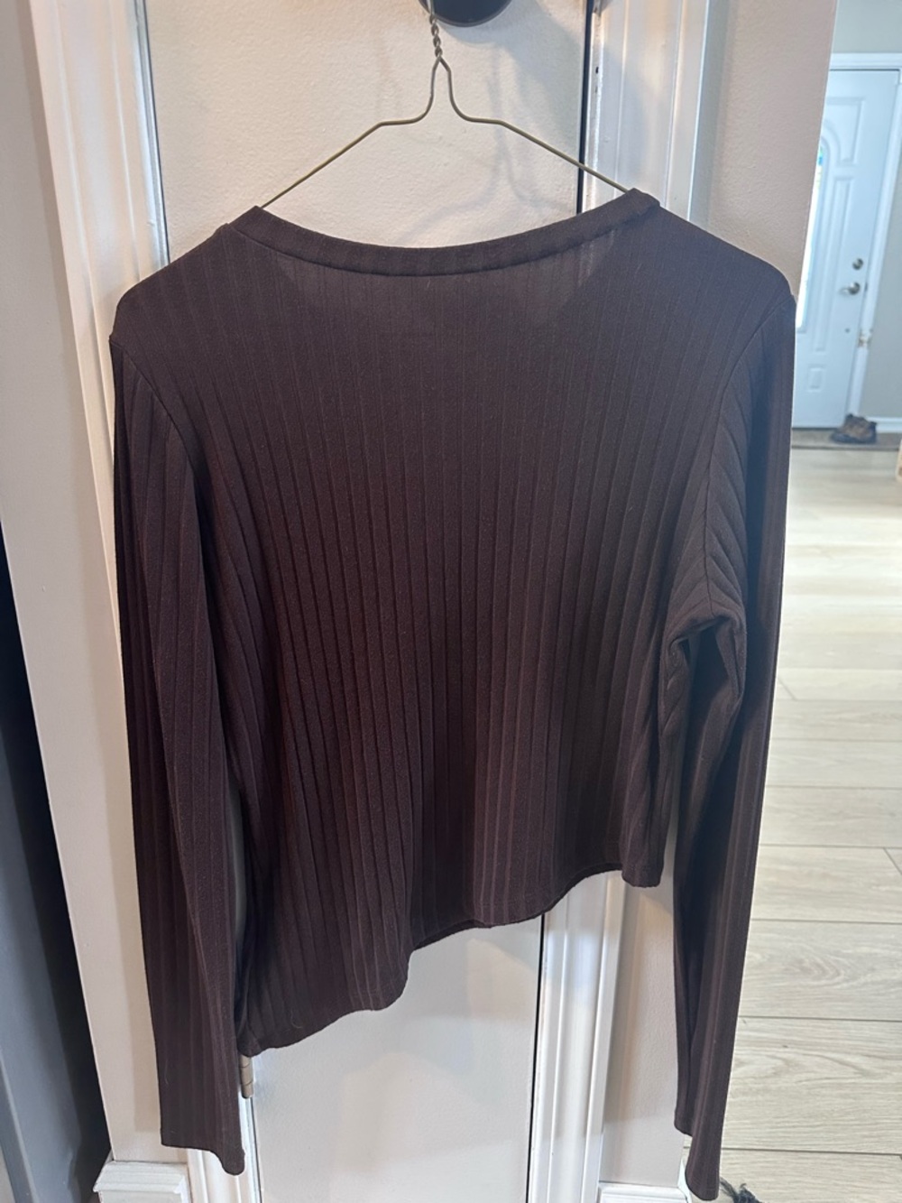 Brown Ribbed Asymmetrical Top - Picture 3 of 4